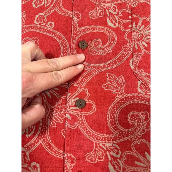 Vintage Abercrombie & Fitch The Big Shirt Mens XL Red Floral 90s Y2K Linen Blend - Picture 5 of 10